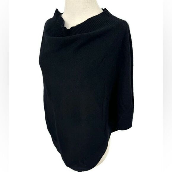 Nordstrom Wool/Cashmere Poncho Black Knit Sweater Women's One Size - Picture 1 of 6